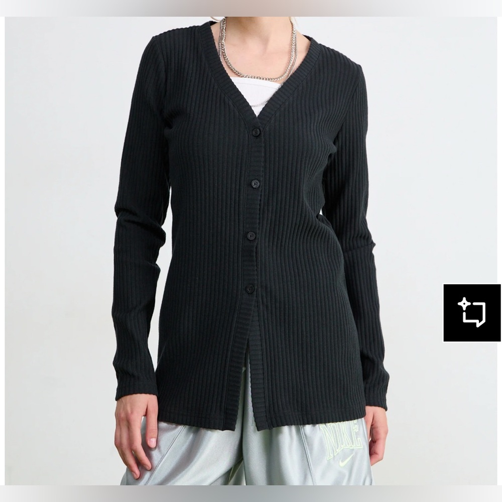 Nike Black Ribbed V-Neck Cardigan Sweater